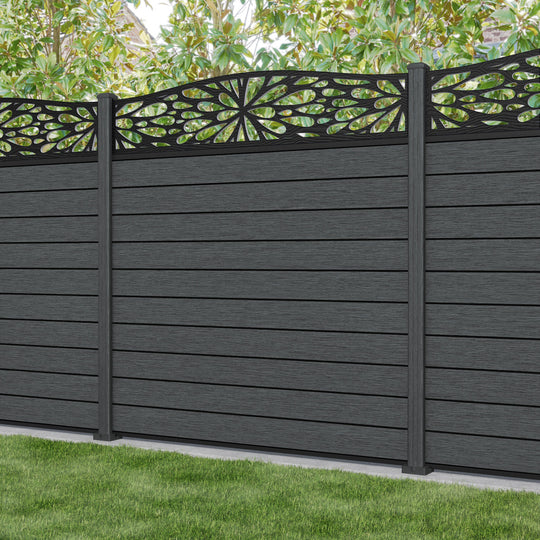 Fusion Blossom Curved Top Fence Panel - Dark Grey - with our composite posts