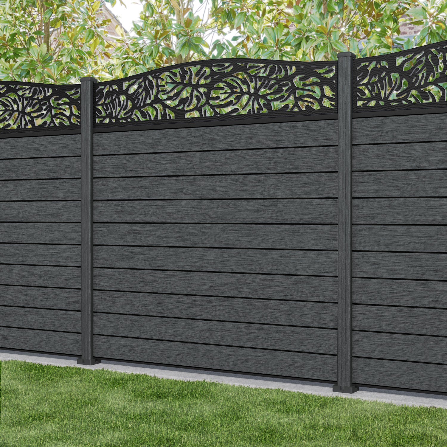 Fusion Botanic Curved Top Fence Panel - Dark Grey - with our composite posts