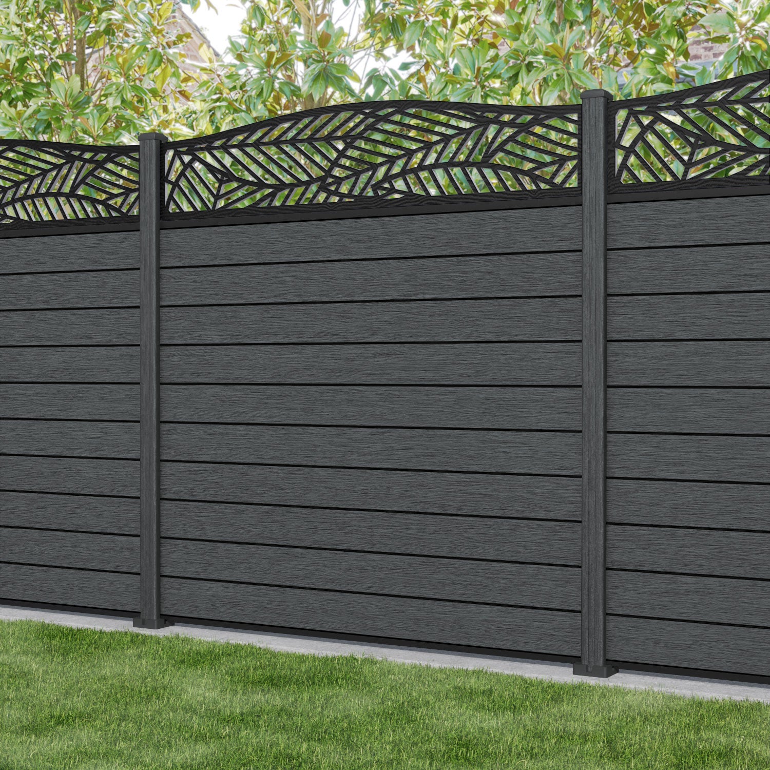 Fusion Habitat Curved Top Fence Panel - Dark Grey - with our composite posts