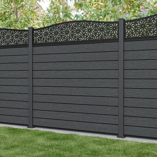 Fusion Narwa Curved Top Fence Panel - Dark Grey - with our composite posts