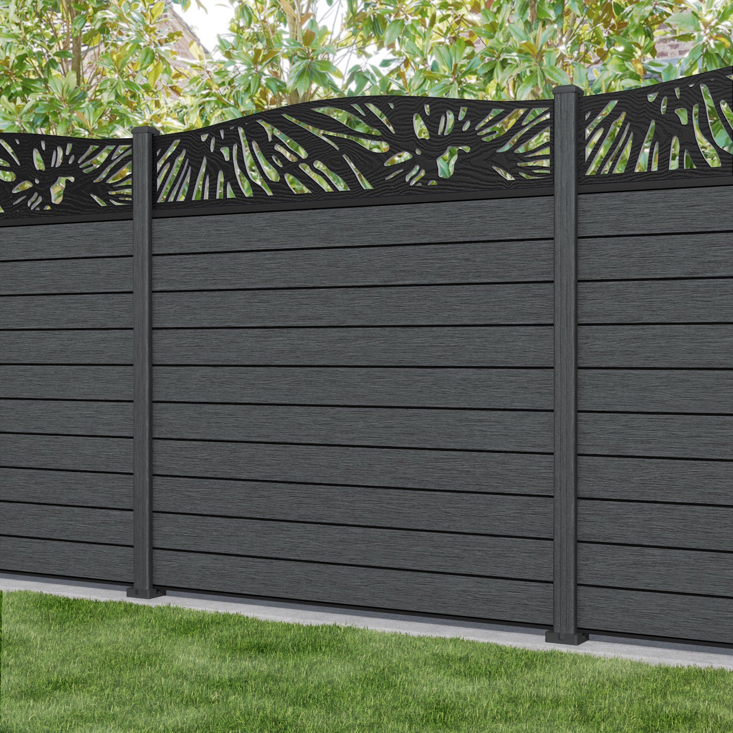 Fusion Poppy Curved Top Fence Panel - Dark Grey - with our composite posts