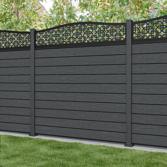 Fusion Zaria Curved Top Fence Panel - Dark Grey - with our composite posts
