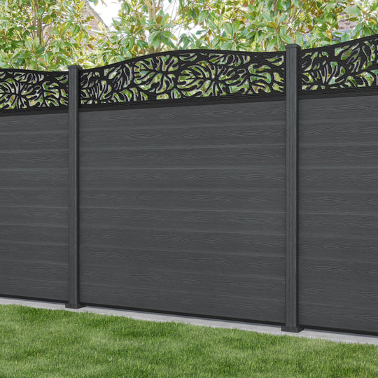 Classic Botanic Curved Top Fence Panel - Dark Grey - with our composite posts