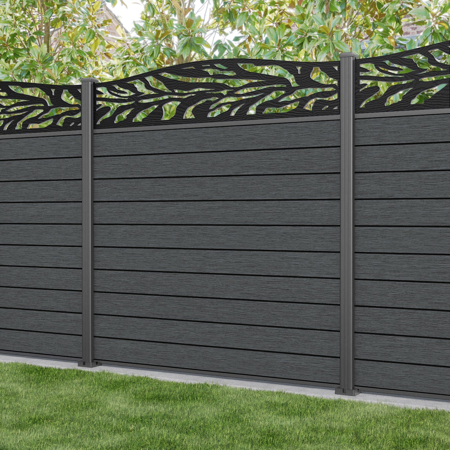 Fusion Malawi Curved Top Fence Panel - Dark Grey - with our aluminium posts