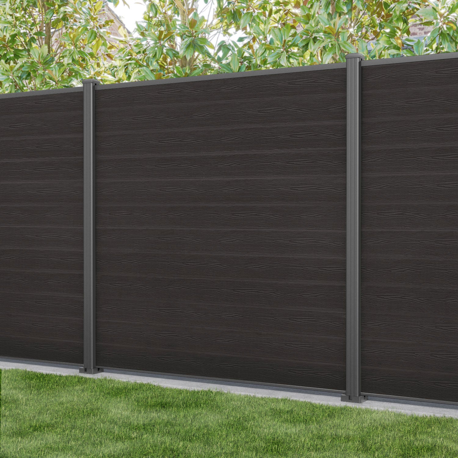 Classic Fence Panel - Dark Oak - with our aluminium posts
