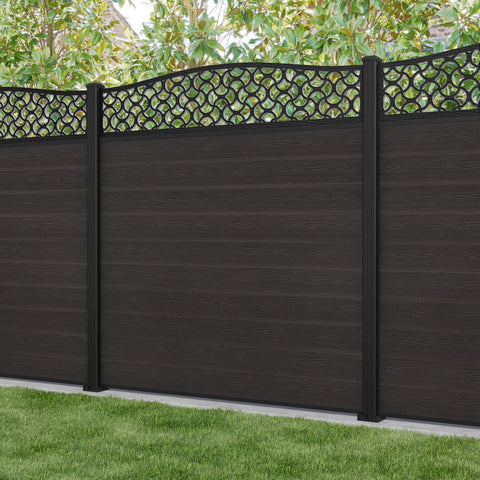 Classic Vida Curved Top Fence Panel - Dark Oak - with our aluminium posts