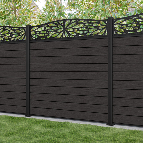 Fusion Blossom Curved Top Fence Panel - Dark Oak - with our aluminium posts