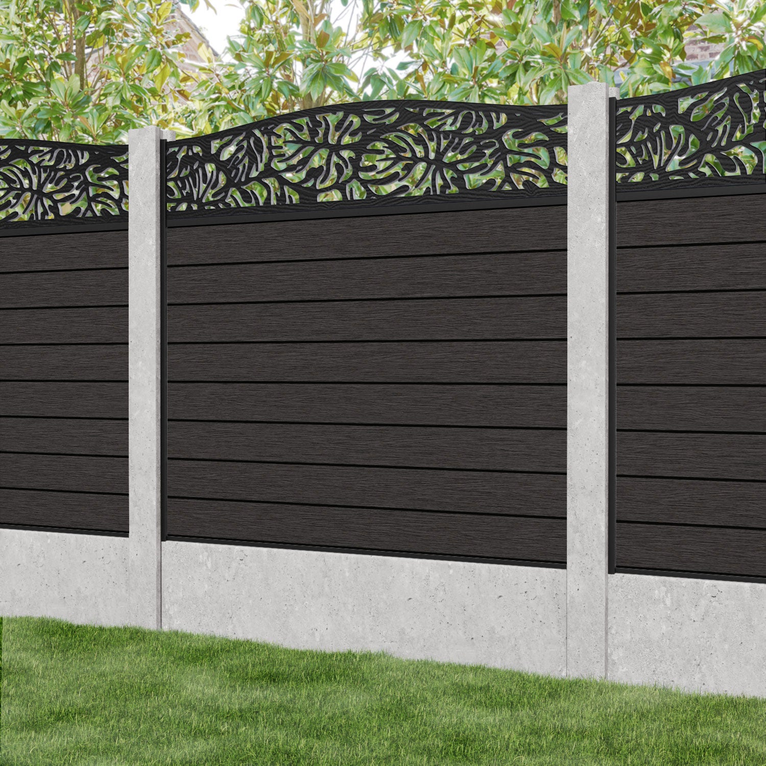 Fusion Botanic Curved Top Fence Panel - Dark Oak - for existing concrete posts