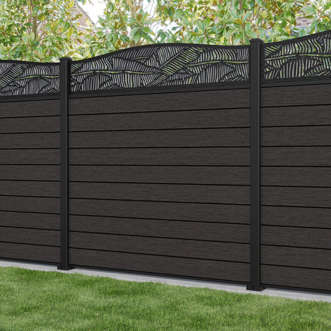 Fusion Feather Curved Top Fence Panel - Dark Oak - with our aluminium posts