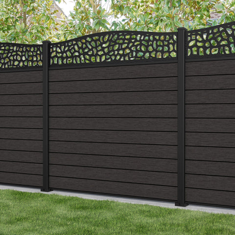 Fusion Pebble Curved Top Fence Panel - Dark Oak - with our aluminium posts