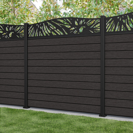 Fusion Poppy Curved Top Fence Panel - Dark Oak - with our aluminium posts