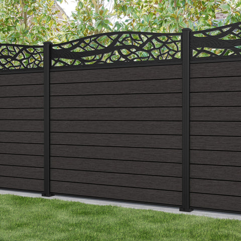 Fusion Twilight Curved Top Fence Panel - Dark Oak - with our aluminium posts