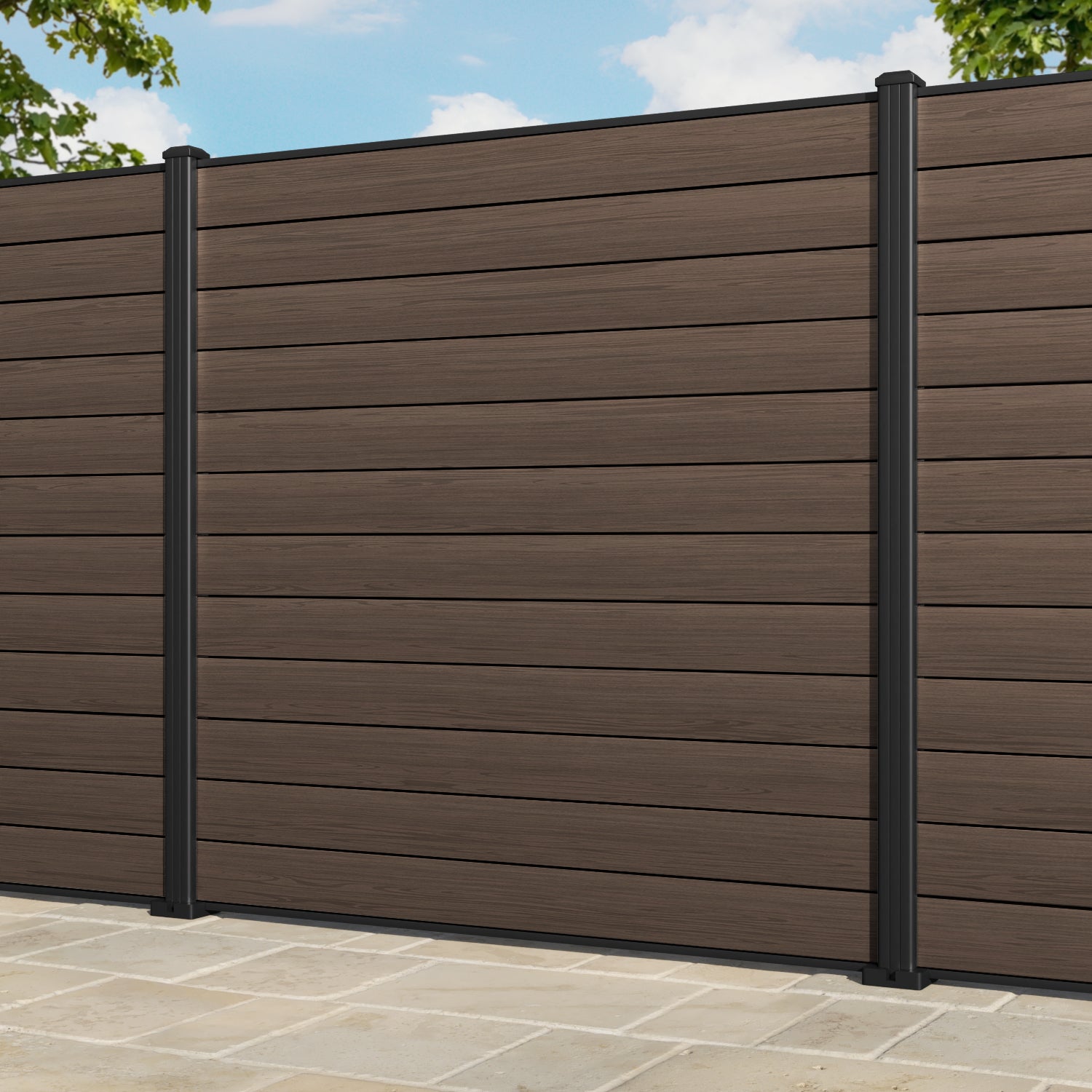 Gate Matching Aluminium Fence Panel - Dark Oak - with our aluminium posts