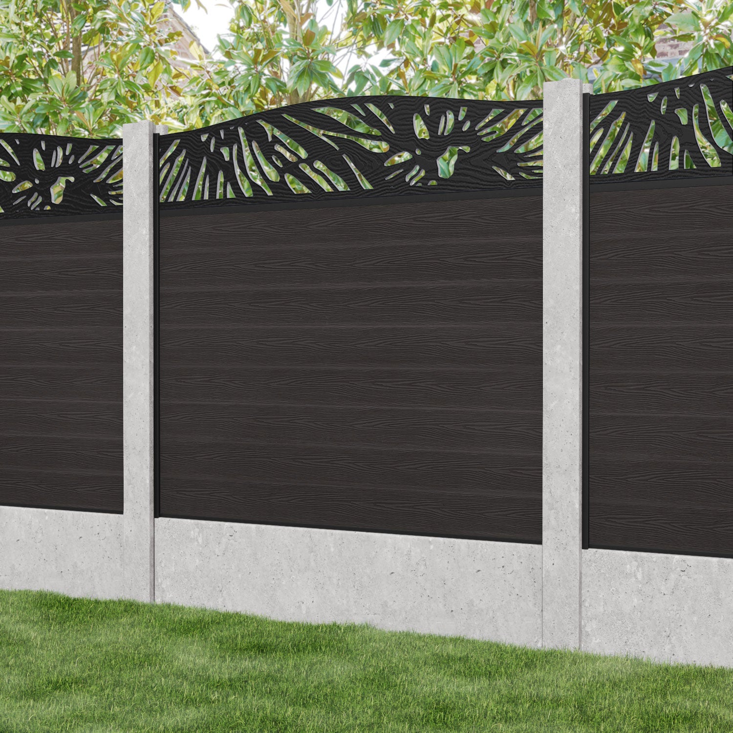 Classic Poppy Curved Top Fence Panel - Dark Oak - for existing concrete posts