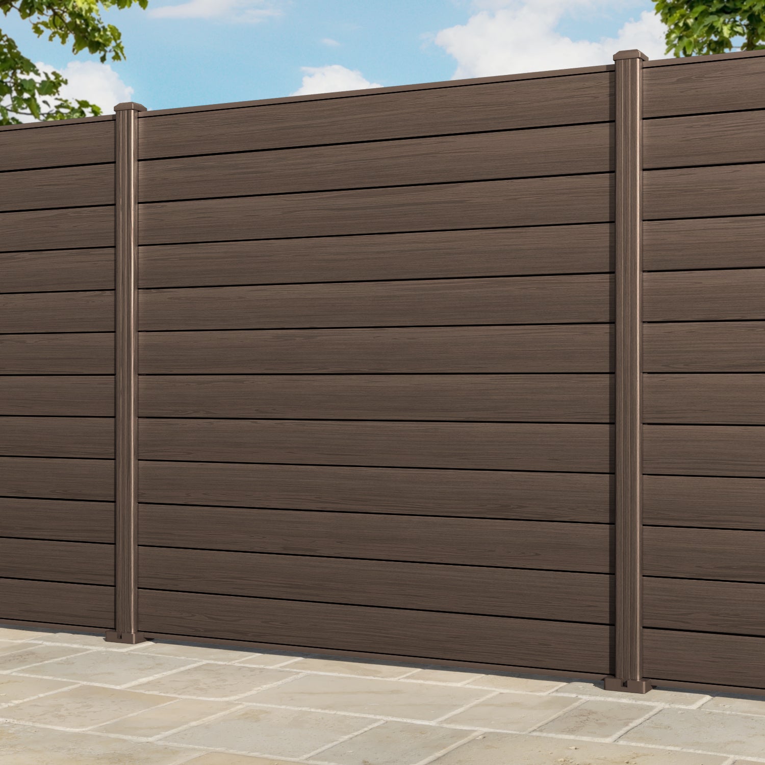 Gate Matching Aluminium Fence Panel - Dark Oak - with our aluminium posts
