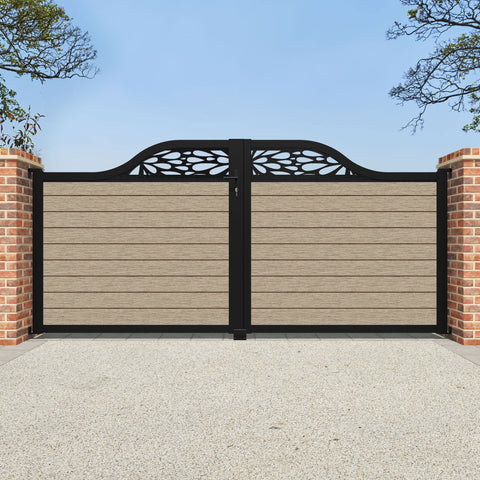 Fusion Blossom Curved Top Driveway Gate - Light Oak - Top Screen
