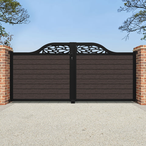Fusion Blossom Curved Top Driveway Gate - Mid Brown - Top Screen