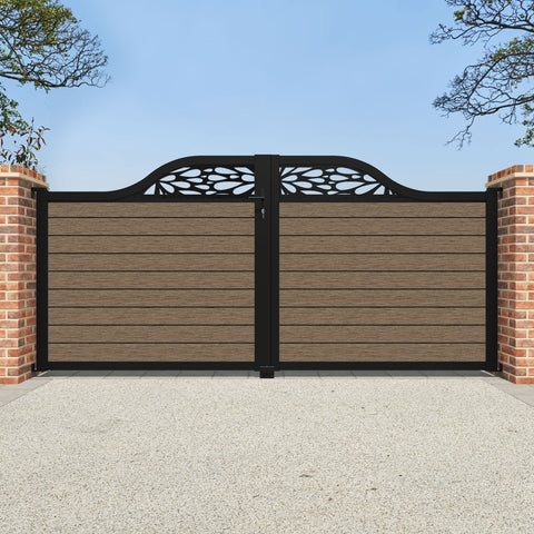 Fusion Blossom Curved Top Driveway Gate - Teak - Top Screen
