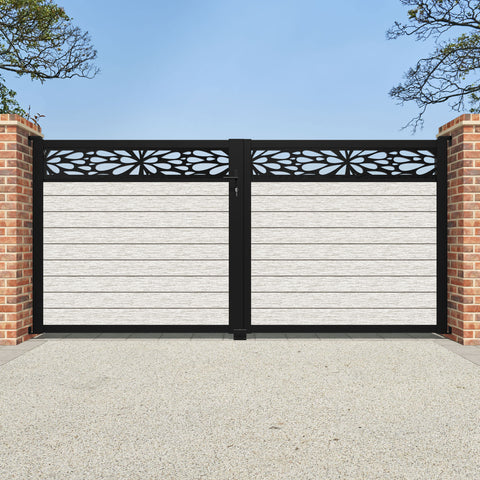 Fusion Blossom Straight Top Driveway Gate - Light Stone - Top Screen