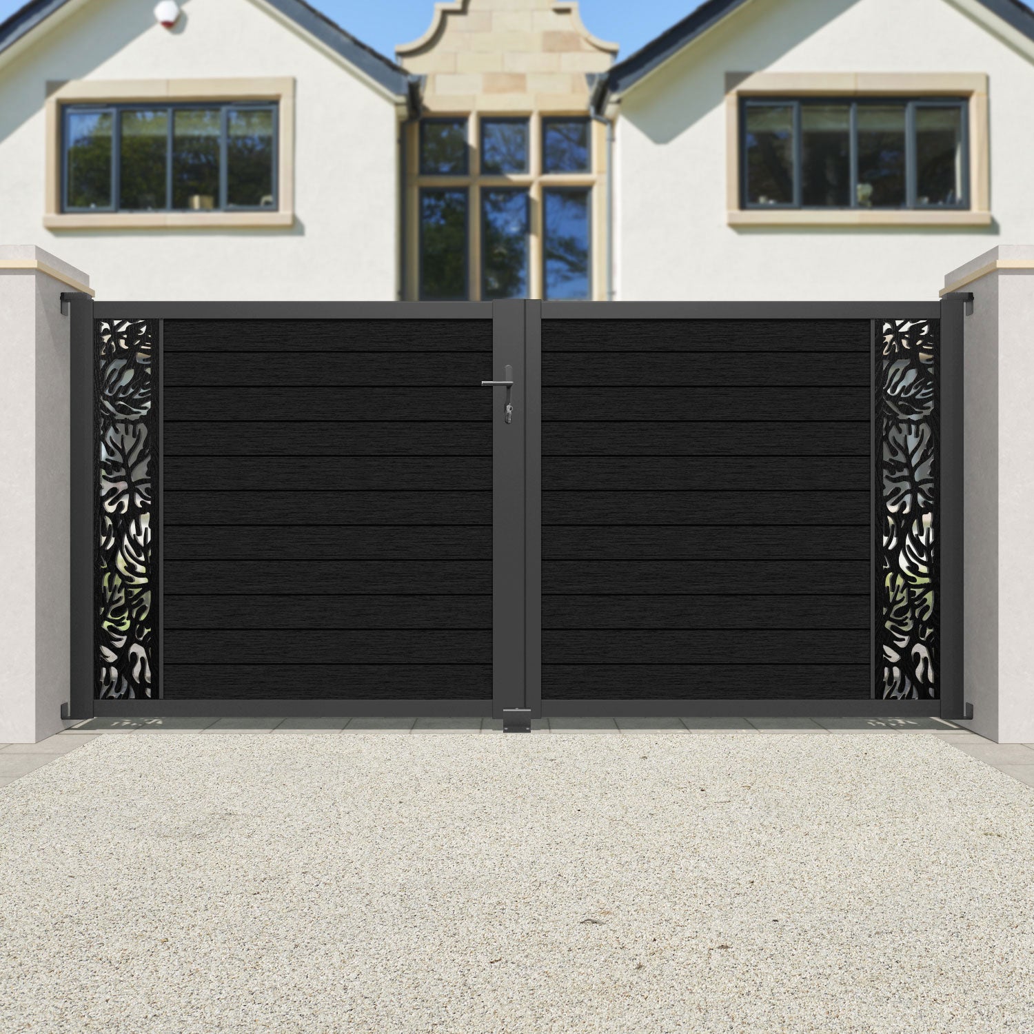Fusion Botanic Straight Top Driveway Gate - Black - End Screen
