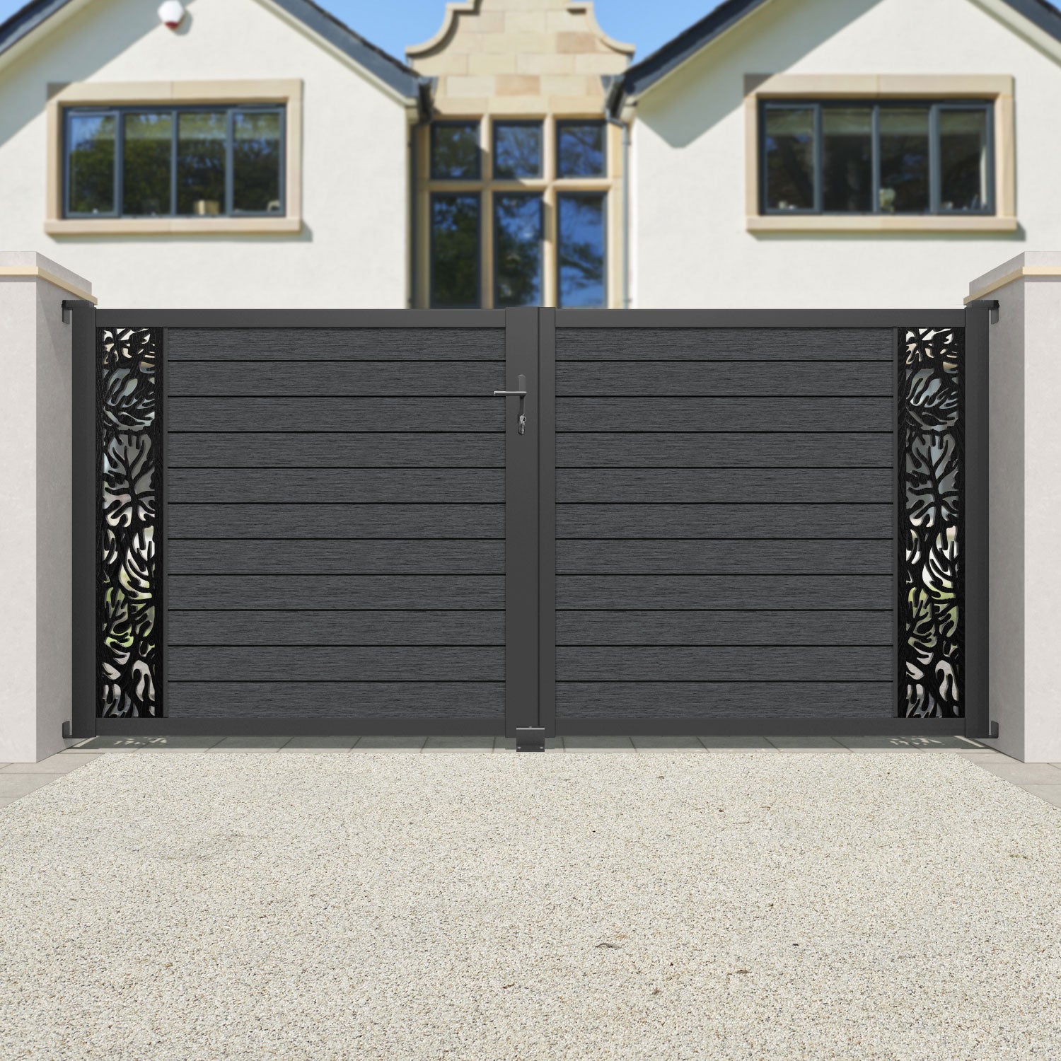 Fusion Botanic Straight Top Driveway Gate - Dark Grey - End Screen