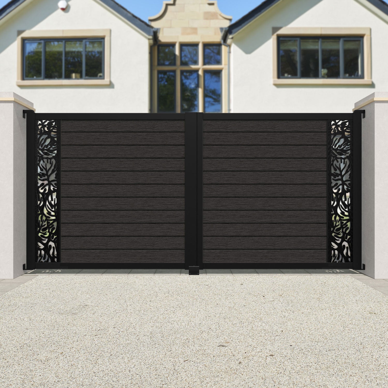 Fusion Botanic Straight Top Driveway Gate - Dark Oak - End Screen