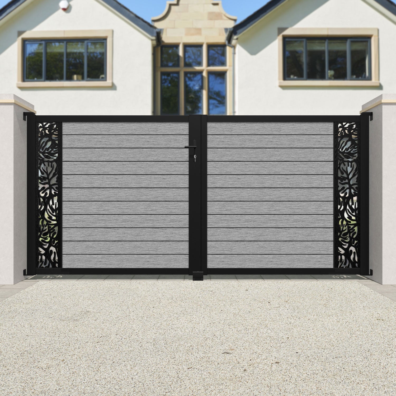 Fusion Botanic Straight Top Driveway Gate - Light Grey - End Screen