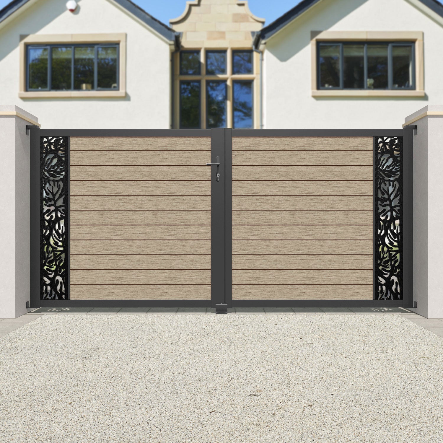 Fusion Botanic Straight Top Driveway Gate - Light Oak - End Screen