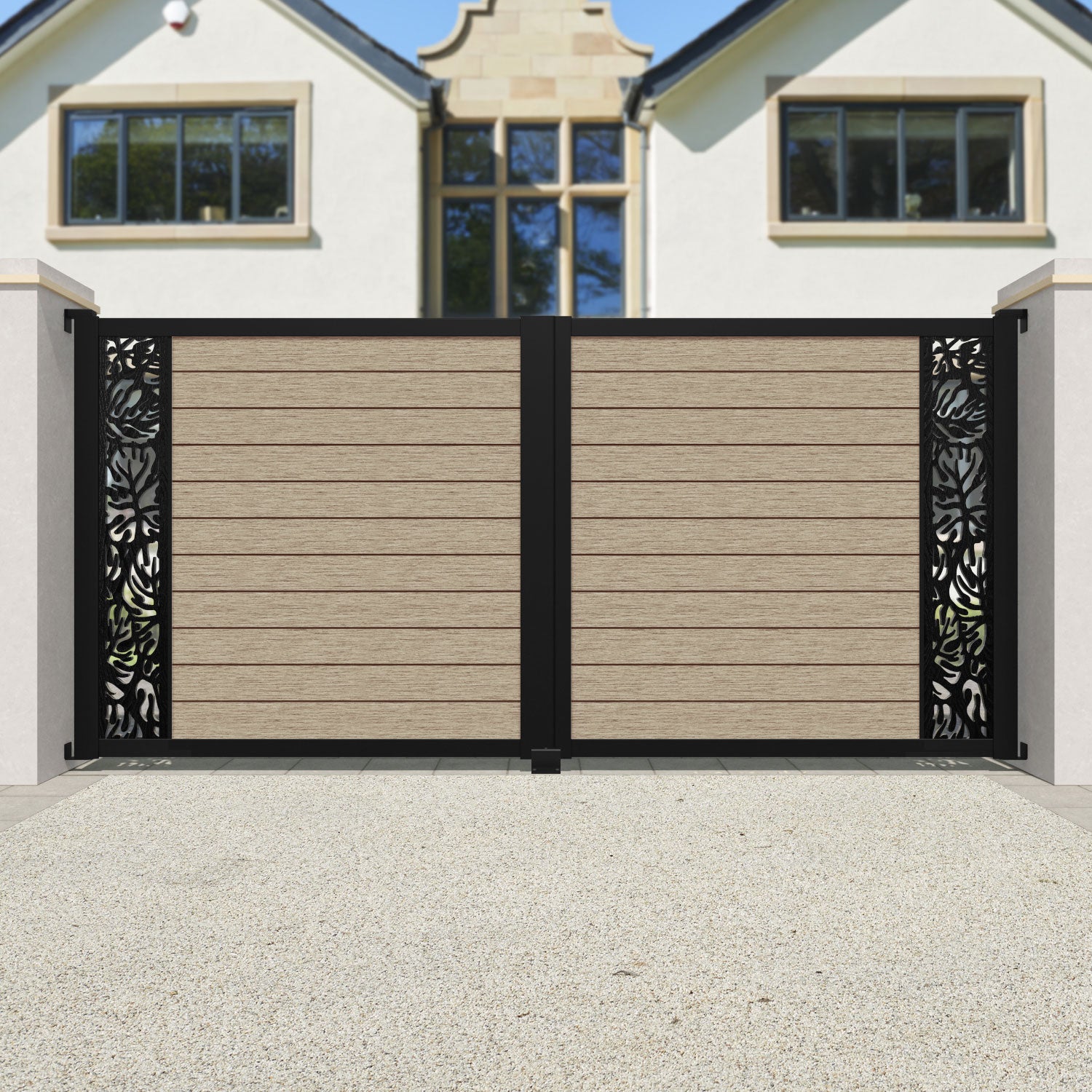 Fusion Botanic Straight Top Driveway Gate - Light Oak - End Screen