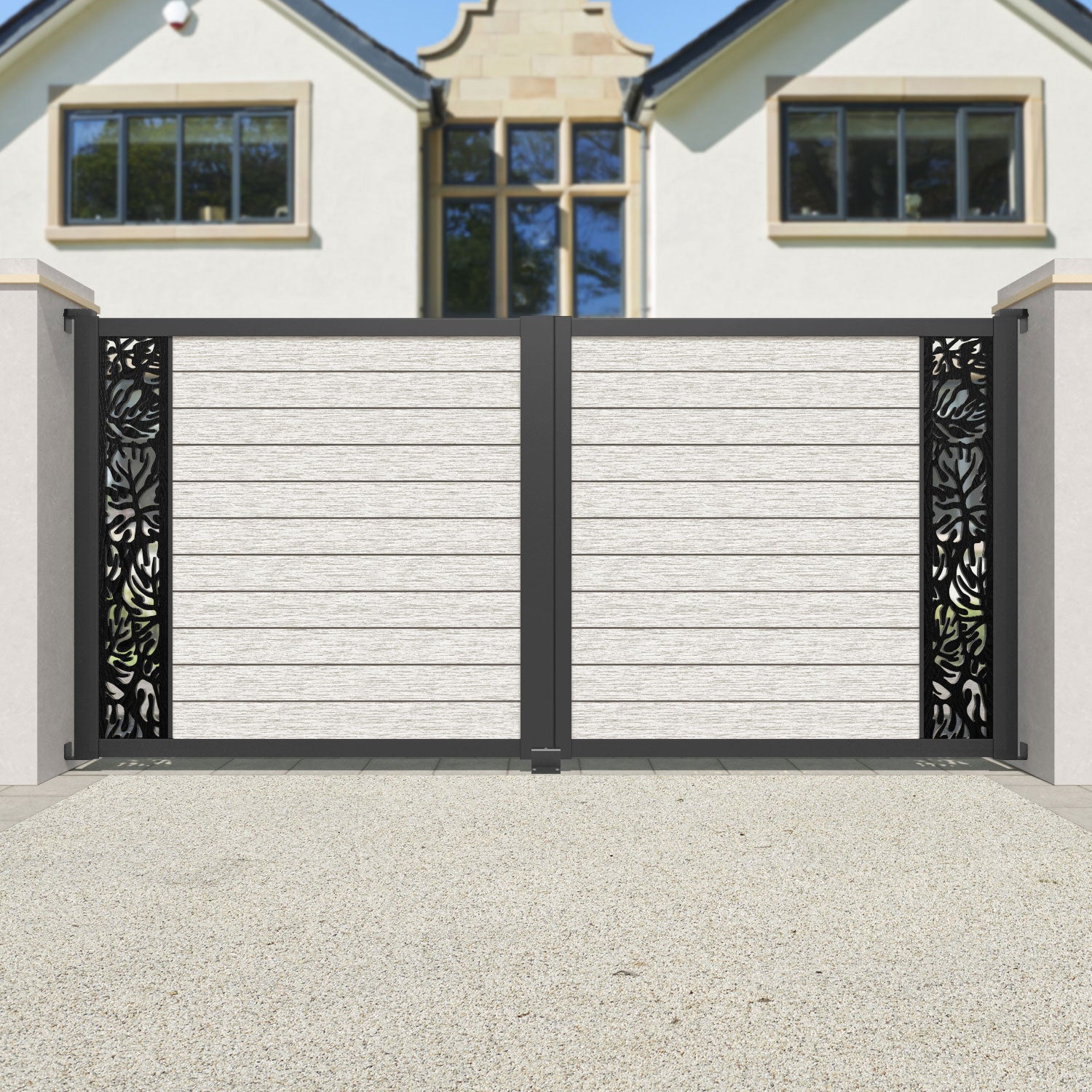 Fusion Botanic Straight Top Driveway Gate - Light Stone - End Screen