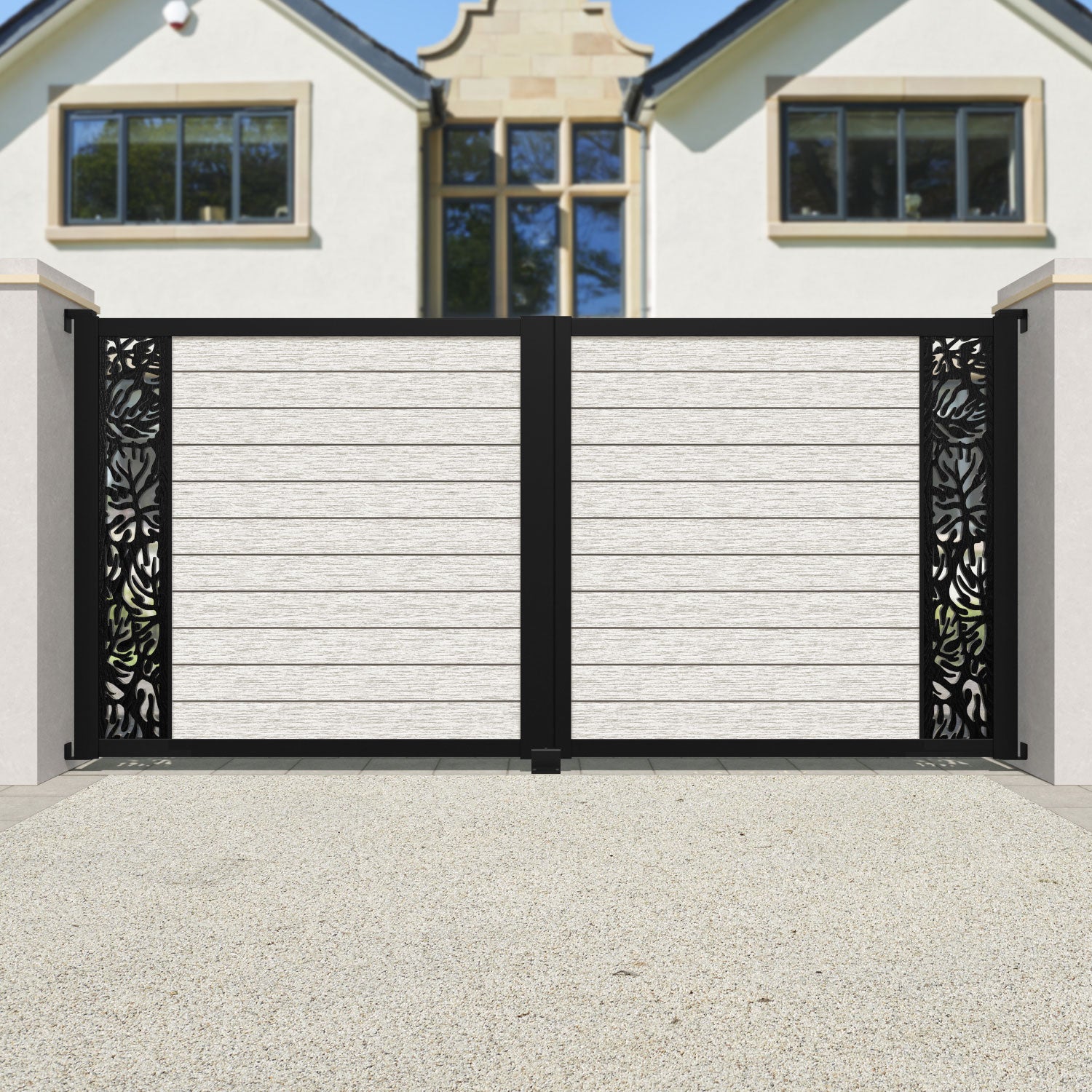 Fusion Botanic Straight Top Driveway Gate - Light Stone - End Screen