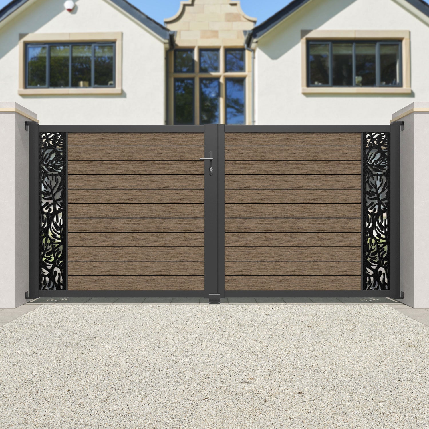 Fusion Botanic Straight Top Driveway Gate - Teak - End Screen