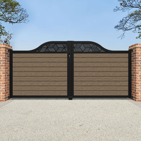 Fusion Cubed Curved Top Driveway Gate - Teak - Top Screen