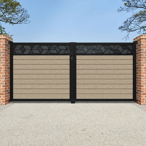 Fusion Cubed Straight Top Driveway Gate - Light Oak - Top Screen