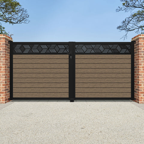 Fusion Cubed Straight Top Driveway Gate - Teak - Top Screen