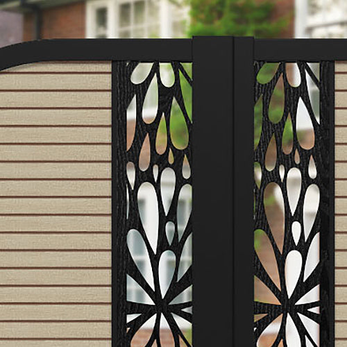 Hudson Blossom Curved Top Driveway Gate - Light Oak- Middle & End Screen