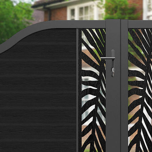 Classic Palm Curved Top Driveway Gate - Black - Middle & End Screen