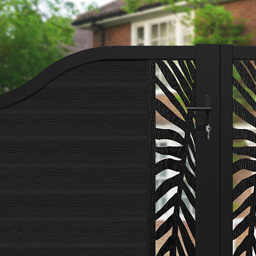 Classic Palm Curved Top Driveway Gate - Black - Middle & End Screen