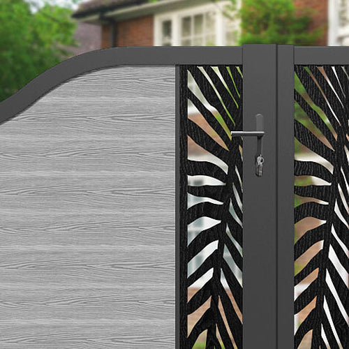 Classic Palm Curved Top Driveway Gate - Light Grey - Middle & End Screen