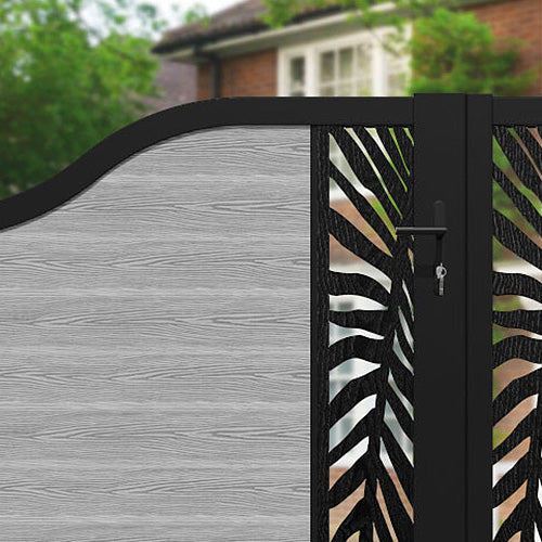 Classic Palm Curved Top Driveway Gate - Light Grey - Middle & End Screen