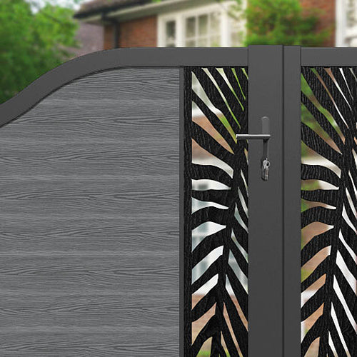 Classic Palm Curved Top Driveway Gate - Mid Grey - Middle & End Screen