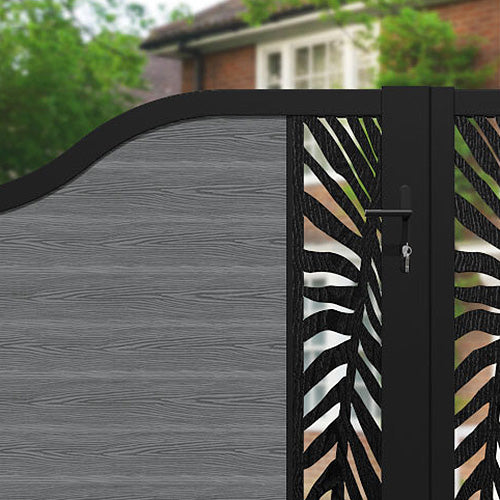 Classic Palm Curved Top Driveway Gate - Mid Grey - Middle & End Screen