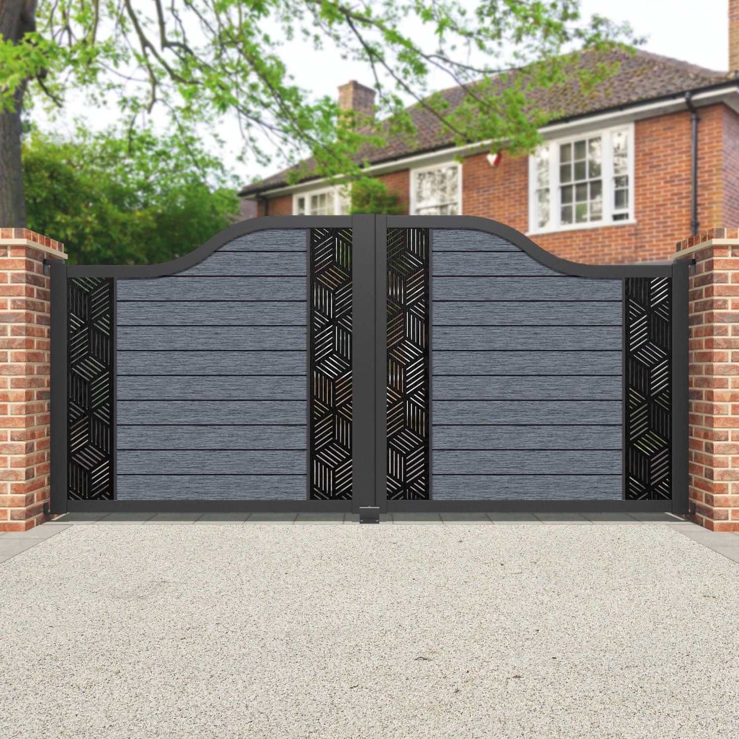 Fusion Cubed Curved Top Driveway Gate - Anthracite - Middle & End Screen