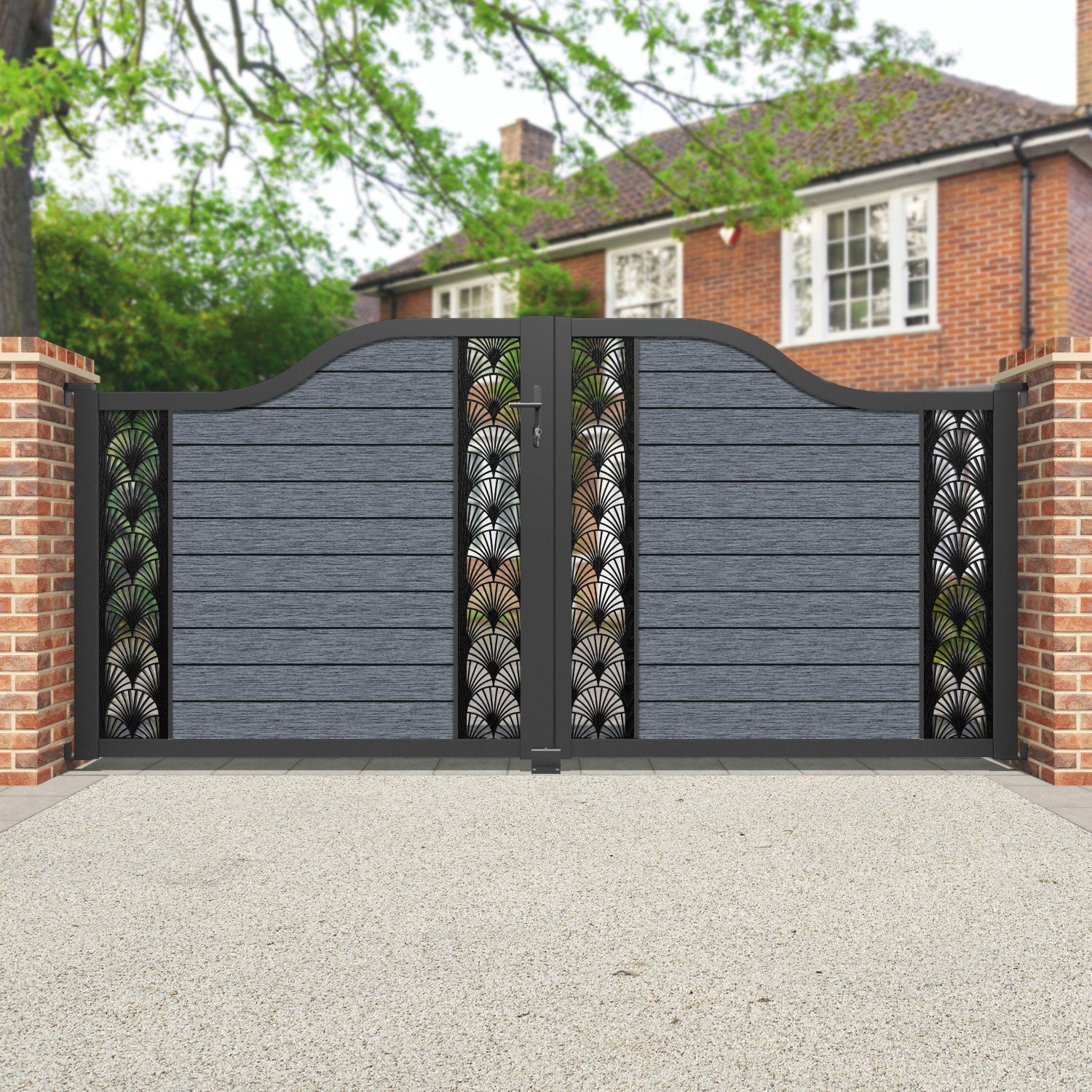 Fusion Laurel Curved Top Driveway Gate - Anthracite - Middle & End Screen