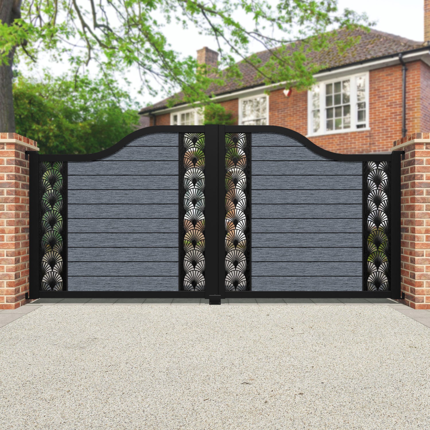 Fusion Laurel Curved Top Driveway Gate - Anthracite - Middle & End Screen