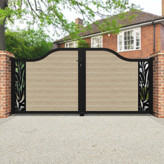 Classic Malawi Curved Top Driveway Gate - Light Oak - End Screen