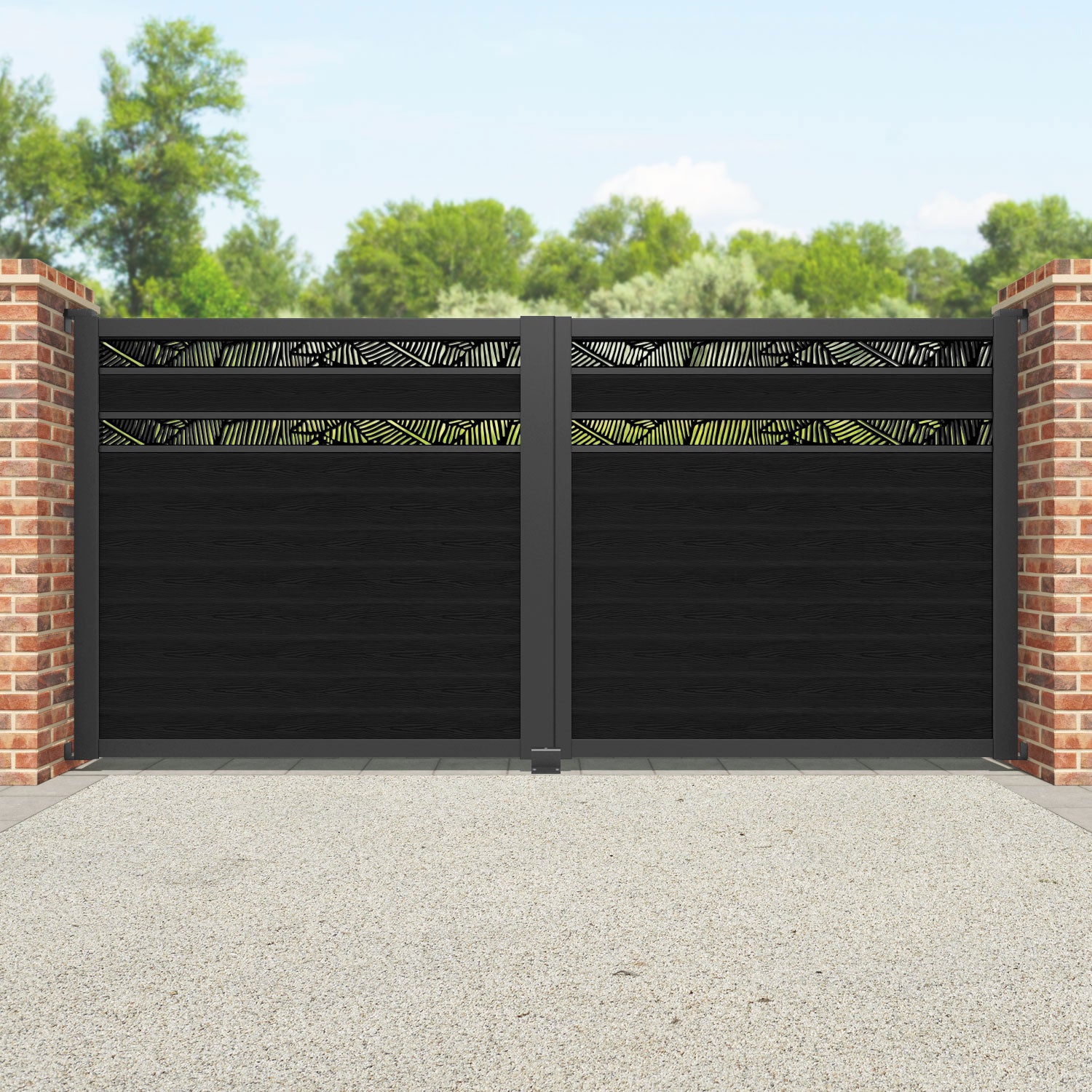 Classic Feather Split Screen Straight Top Driveway Gate - Black - Top Screen