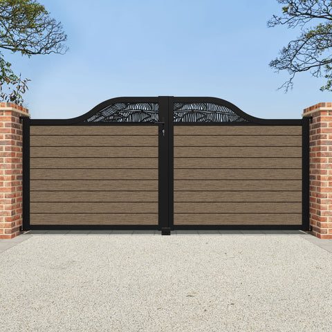 Fusion Feather Curved Top Driveway Gate - Teak - Top Screen