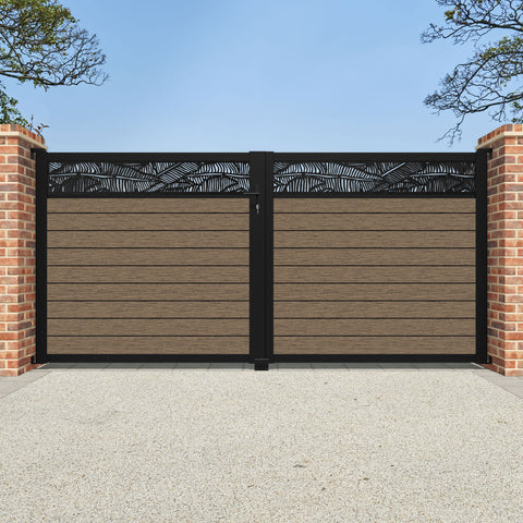 Fusion Feather Straight Top Driveway Gate - Teak - Top Screen
