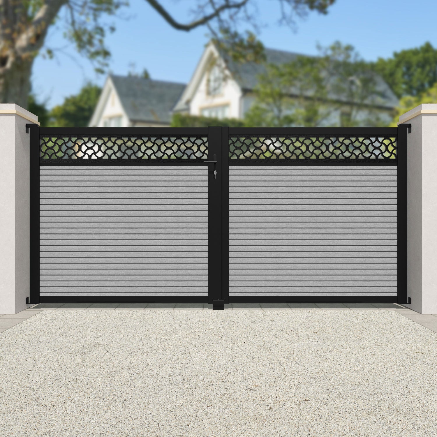 Hudson Vida Straight Top Driveway Gate - Light Grey - Top Screen